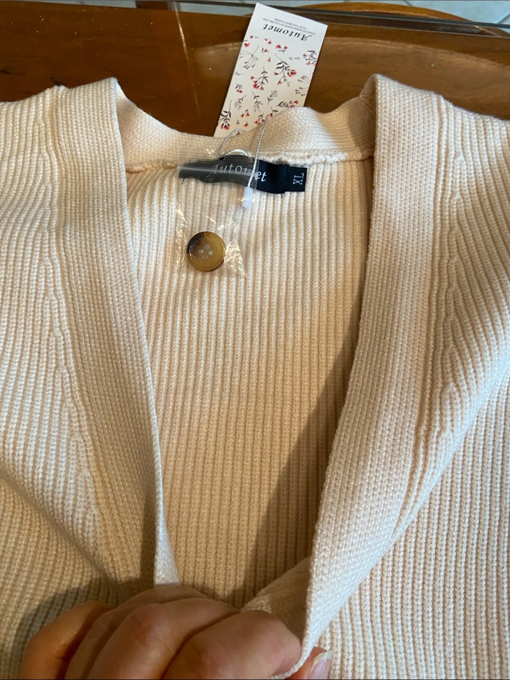 Women's Light Cream Ribbed Button-Up Cardigan - Picture 7 of 7